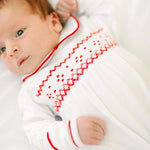 Henry Smocked Collared Boy Footie - White/Red Baby Sleepwear Magnolia Baby