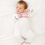 Henry Smocked Collared Boy Footie - White/Red Baby Sleepwear Magnolia Baby