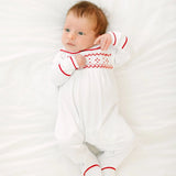 Henry Smocked Collared Boy Footie - White/Red Baby Sleepwear Magnolia Baby