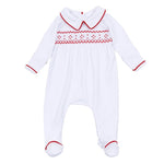 Henry Smocked Collared Boy Footie - White/Red Baby Sleepwear Magnolia Baby