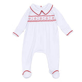 Henry Smocked Collared Boy Footie - White/Red Baby Sleepwear Magnolia Baby