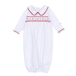 Henry Smocked Collared Boy Gown - White/Red Baby Sleepwear Magnolia Baby