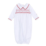 Henry Smocked Collared Boy Gown - White/Red Baby Sleepwear Magnolia Baby