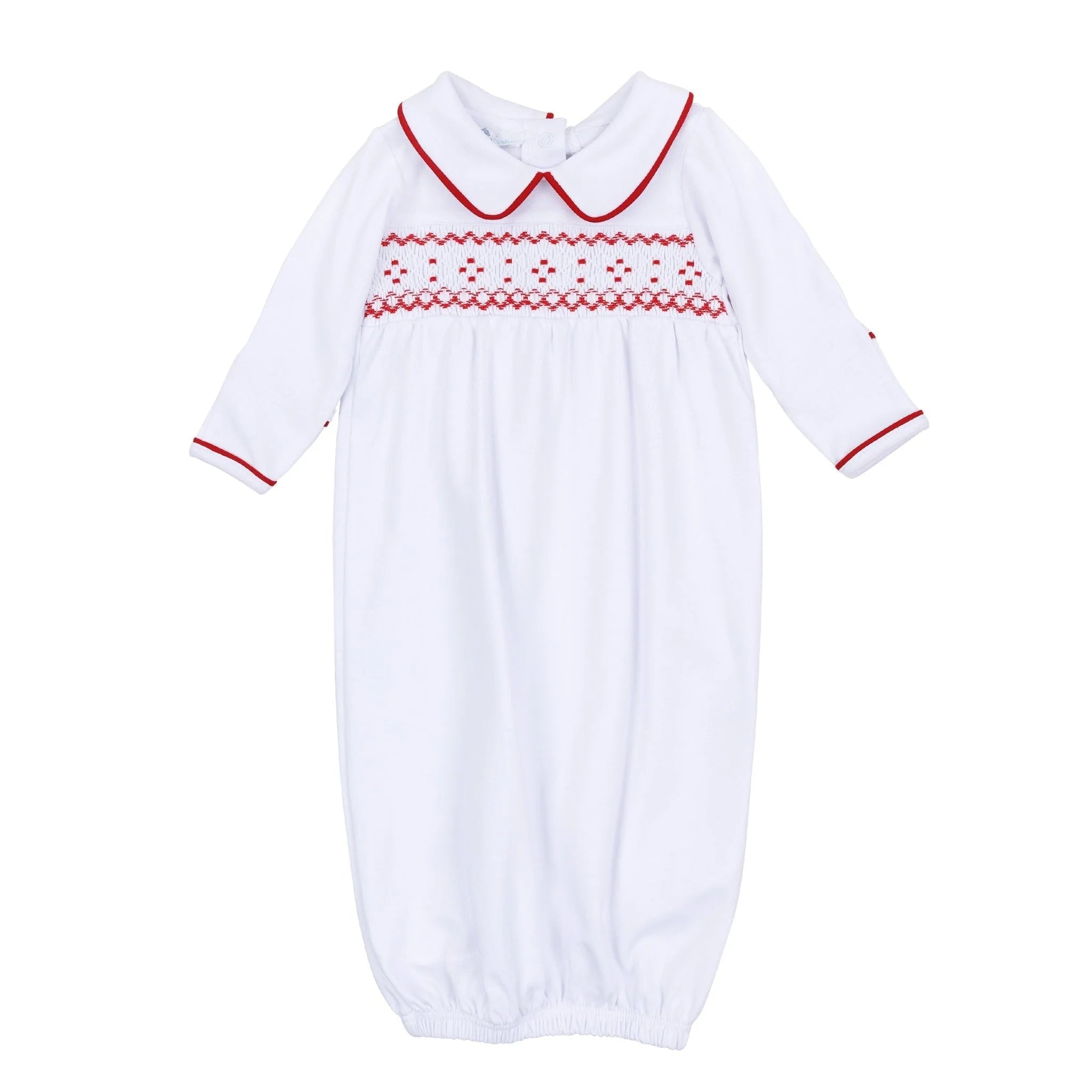 Henry Smocked Collared Boy Gown - White/Red Baby Sleepwear Magnolia Baby