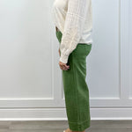 High Rise Fly Front Palazzo - Chive Pants Tribal