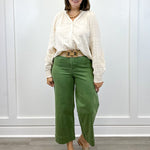 High Rise Fly Front Palazzo - Chive Pants Tribal