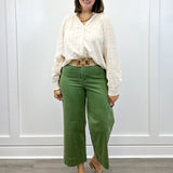 High Rise Fly Front Palazzo - Chive Pants Tribal