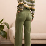High Rise Fly Front Palazzo - Chive Pants Tribal