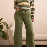High Rise Fly Front Palazzo - Chive Pants Tribal