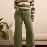 High Rise Fly Front Palazzo - Chive Pants Tribal