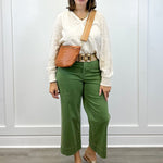 High Rise Fly Front Palazzo - Chive Pants Tribal