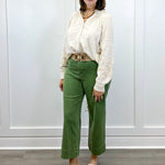 High Rise Fly Front Palazzo - Chive Pants Tribal