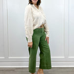 High Rise Fly Front Palazzo - Chive Pants Tribal