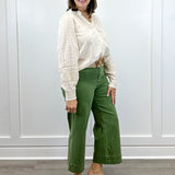 High Rise Fly Front Palazzo - Chive Pants Tribal