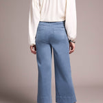 High Rise Fly Front Palazzo - Slate Blue Pants Tribal