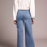 High Rise Fly Front Palazzo - Slate Blue Pants Tribal