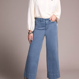 High Rise Fly Front Palazzo - Slate Blue Pants Tribal