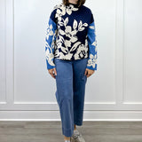 Knit Jacquard Funnel Neck Sweater - Sapphire Sweaters Tribal