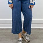 High Rise Fly Front Palazzo - Slate Blue Pants Tribal