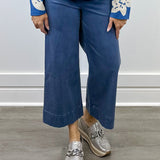 High Rise Fly Front Palazzo - Slate Blue Pants Tribal