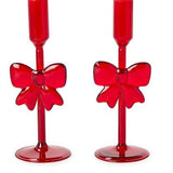 Holiday Bows Hand Crafted Taper Candleholders - Assorted Seasonal Two's Company Red