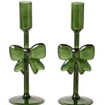 Holiday Bows Hand Crafted Taper Candleholders - Assorted Seasonal Two's Company Green
