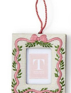 Holiday Memories Embroidered Photo Frame Ornament - Assorted Home Decor Two's Company Pink Bow Frame