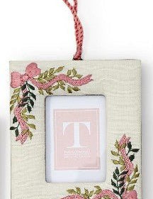 Holiday Memories Embroidered Photo Frame Ornament - Assorted Home Decor Two's Company Bow Corners