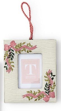 Holiday Memories Embroidered Photo Frame Ornament - Assorted Home Decor Two's Company Bow Corners