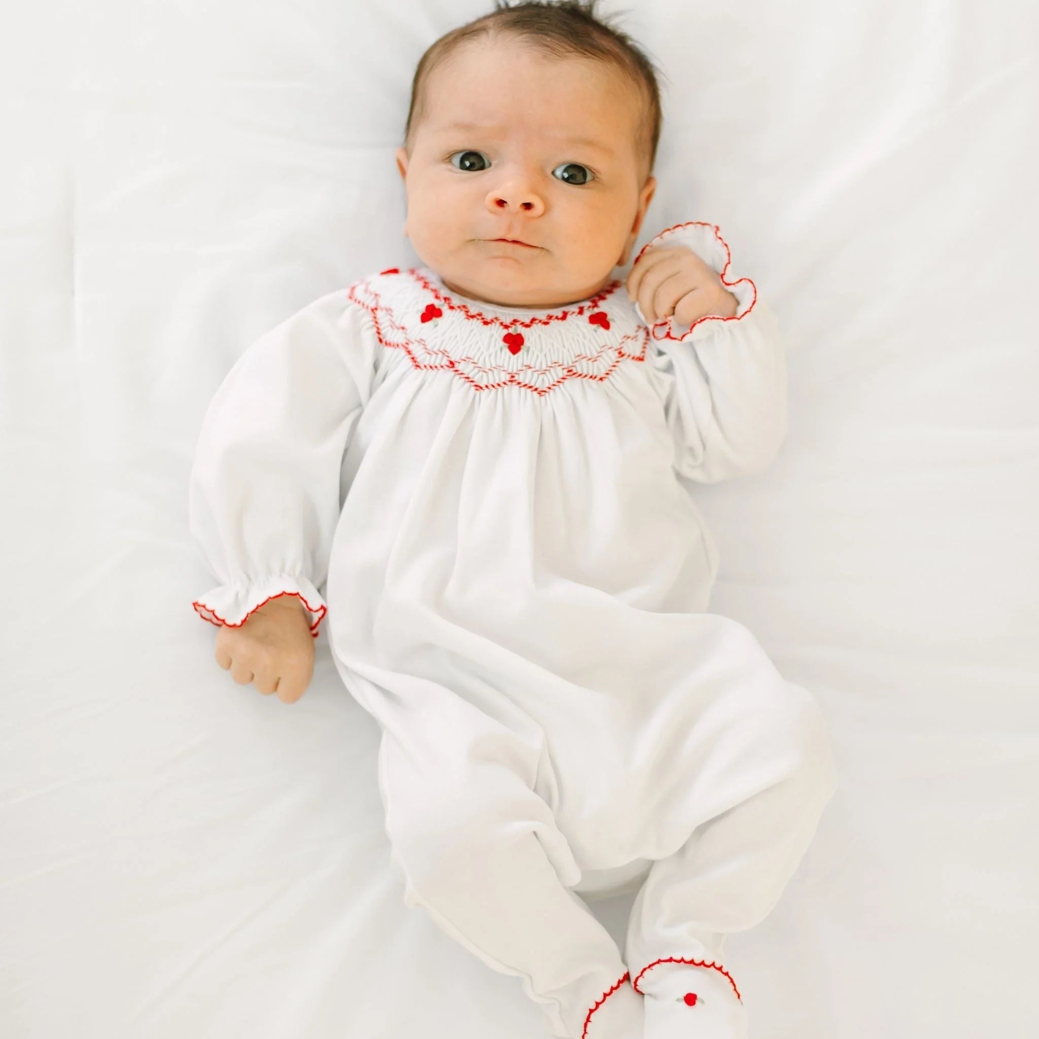 Holly Bishop Footie - White/Red Baby Sleepwear Magnolia Baby