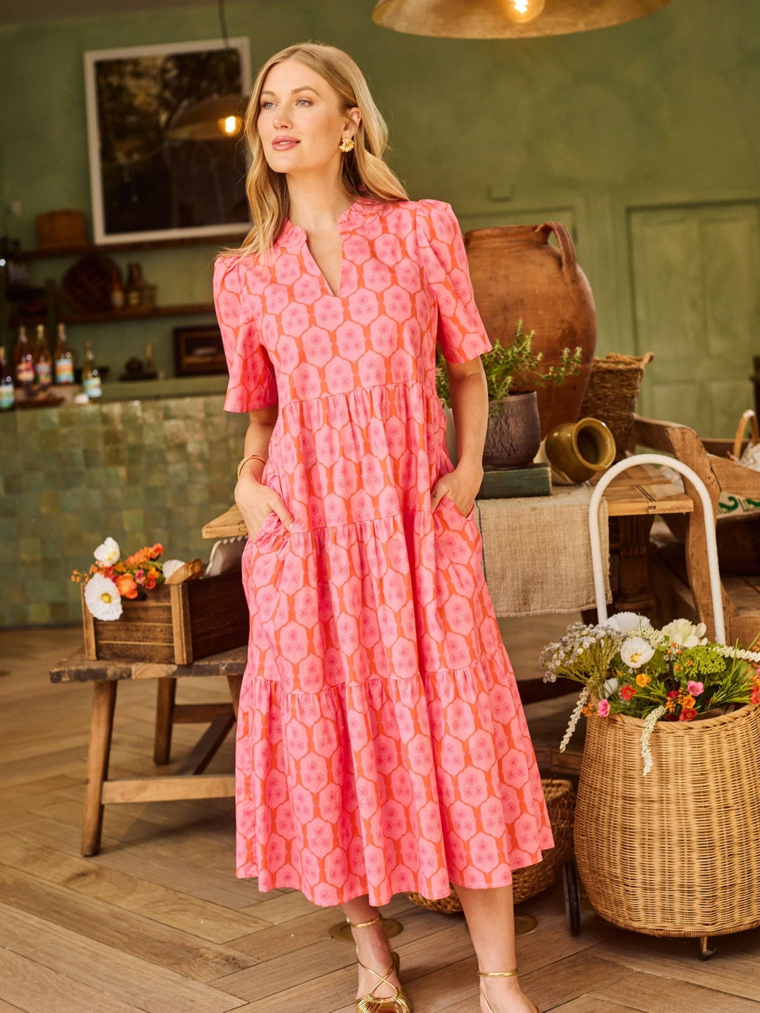 Ivy Dress - Rosette Charm Pink Long Dresses Mary Square