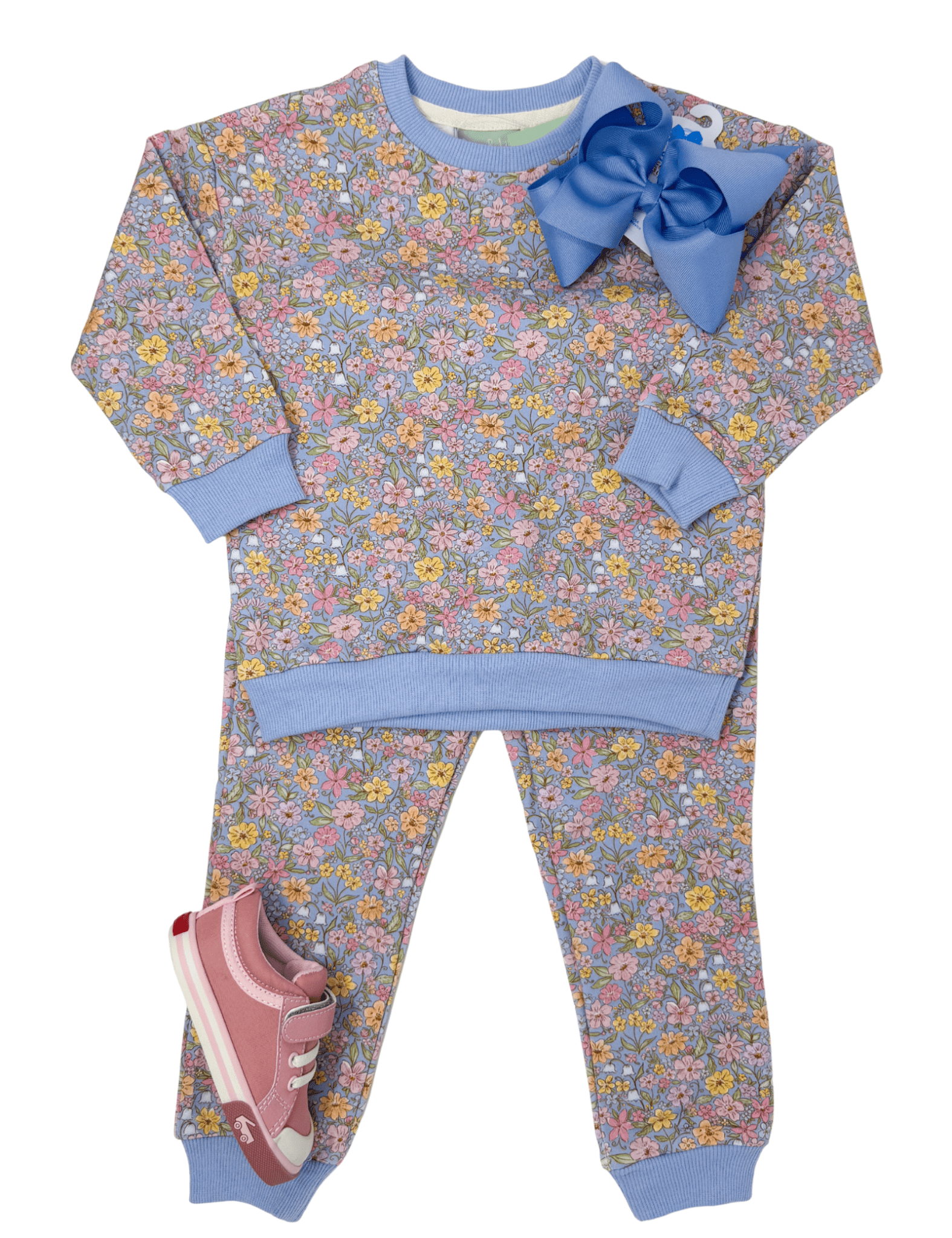 Jogger Set - Blue Floral Girls Sets Sage & Lilly
