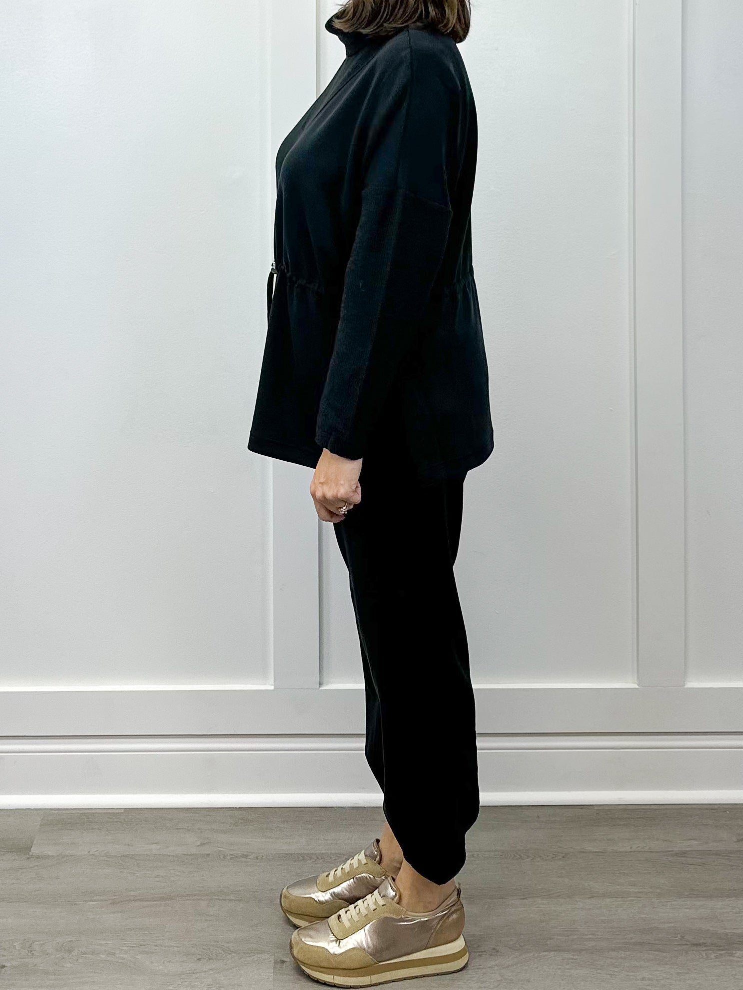 L/S Turtle Neck Combo Top - Black Sweaters Tribal