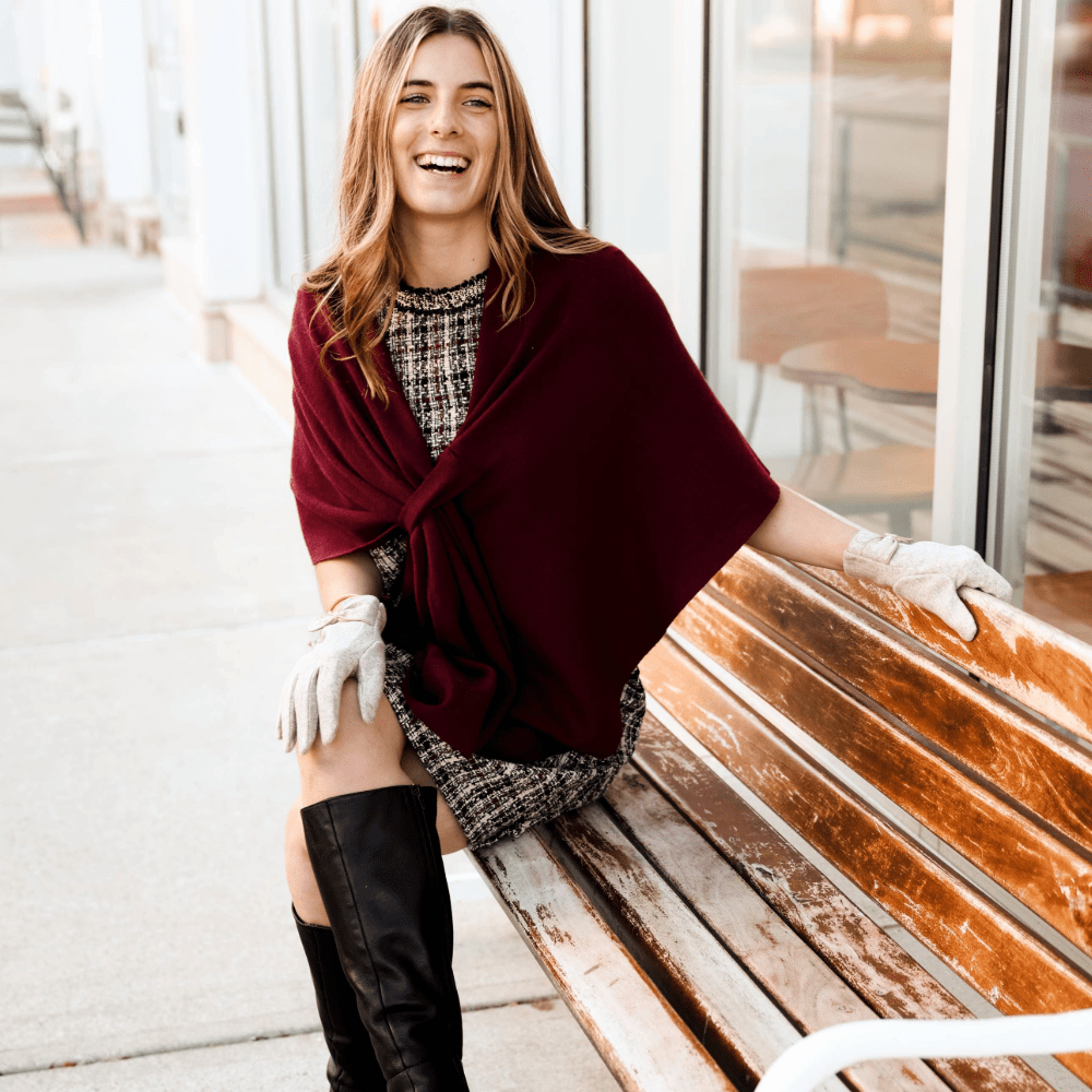 Katie Knit Solid Color Keyhole Shawl Wrap - Bordeaux Outerwear Top It Off