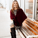 Katie Knit Solid Color Keyhole Shawl Wrap - Bordeaux Outerwear Top It Off