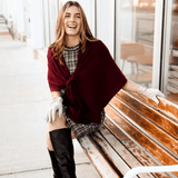 Katie Knit Solid Color Keyhole Shawl Wrap - Bordeaux Outerwear Top It Off
