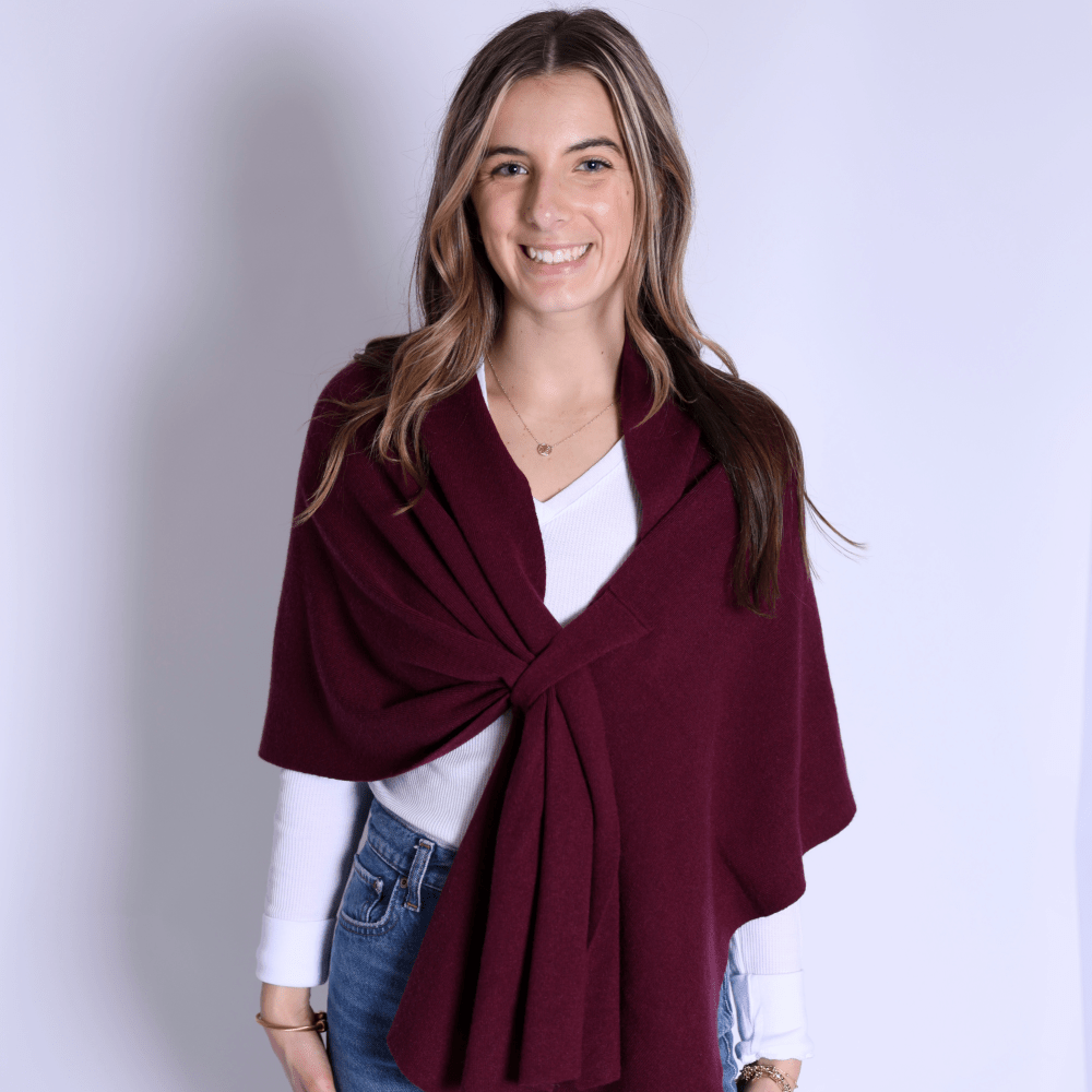 Katie Knit Solid Color Keyhole Shawl Wrap - Bordeaux Outerwear Top It Off