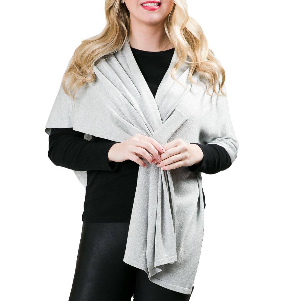 Katie Knit Solid Color Keyhole Shawl Wrap - Metallic Silver Outerwear Top It Off