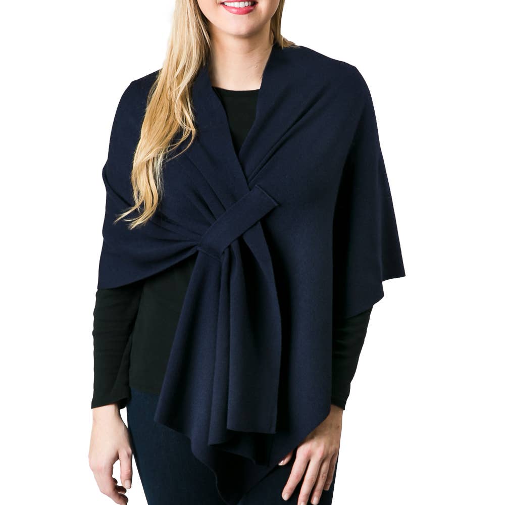 Katie Knit Solid Color Keyhole Shawl Wrap - Navy Outerwear Top It Off