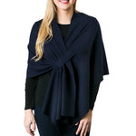 Katie Knit Solid Color Keyhole Shawl Wrap - Navy Outerwear Top It Off