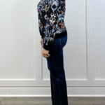 L/S Crewneck Dropped Shoulder Jacquard Sweater - Blue Multi Ikat Sweaters Liverpool