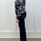 L/S Crewneck Dropped Shoulder Jacquard Sweater - Blue Multi Ikat Sweaters Liverpool