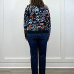 L/S Crewneck Dropped Shoulder Jacquard Sweater - Blue Multi Ikat Sweaters Liverpool