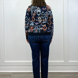 L/S Crewneck Dropped Shoulder Jacquard Sweater - Blue Multi Ikat Sweaters Liverpool