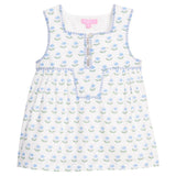 Keystone Top - Blue Tulip Block Print Girls Tops + Tees Bisby