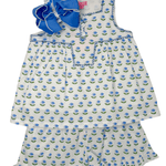 Keystone Top - Blue Tulip Block Print Girls Tops + Tees Bisby