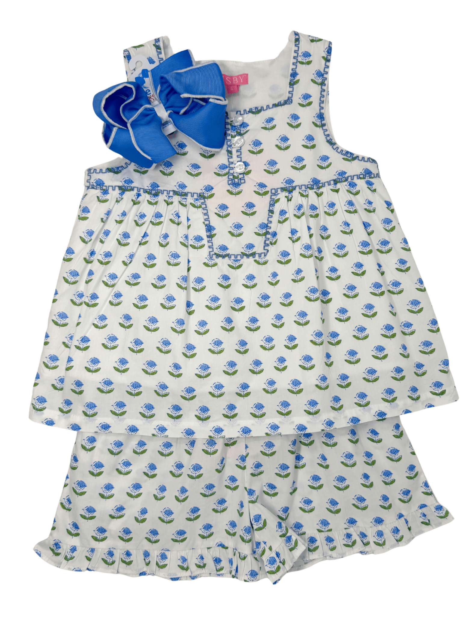 Keystone Top - Blue Tulip Block Print Girls Tops + Tees Bisby