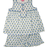 Keystone Top - Blue Tulip Block Print Girls Tops + Tees Bisby