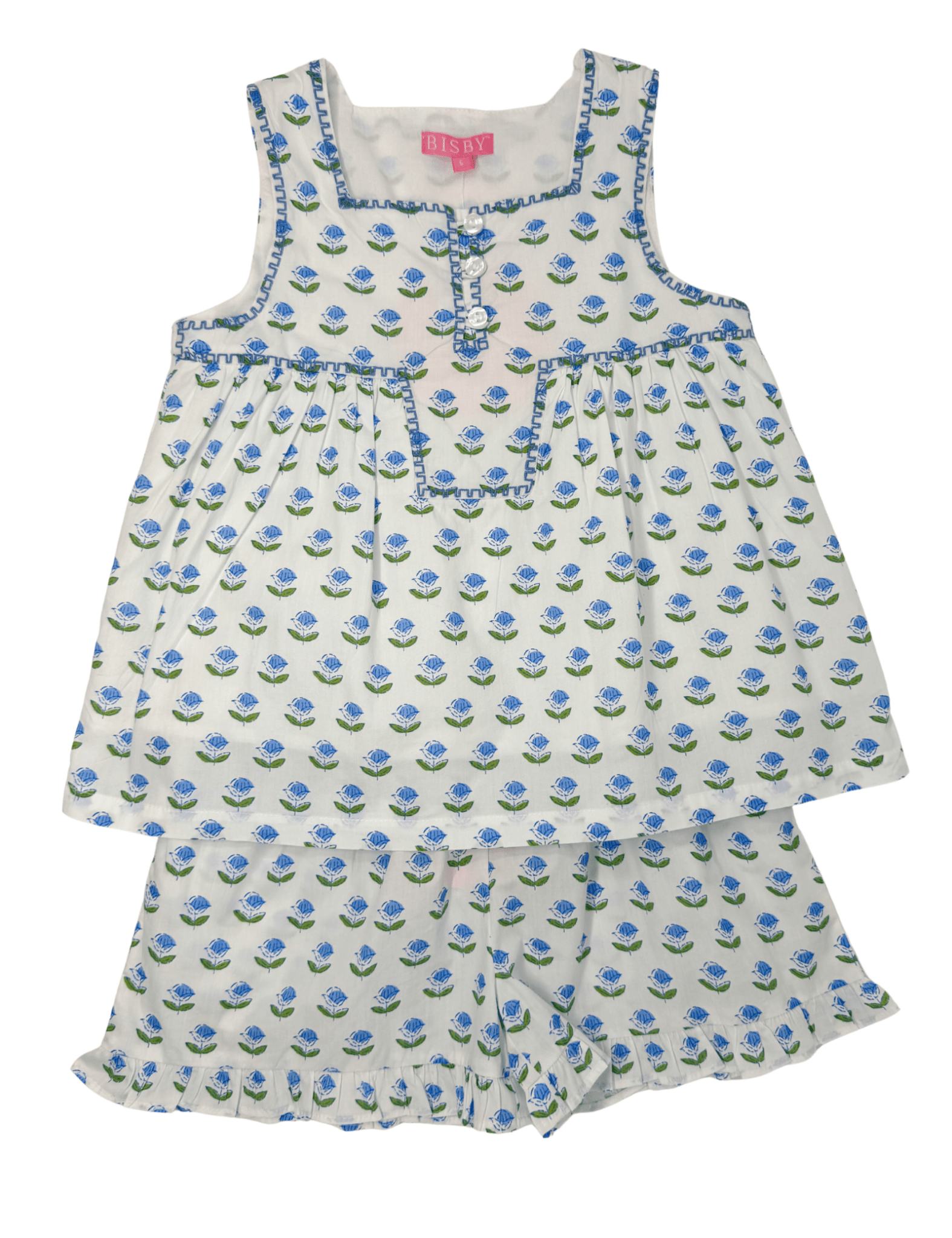 Keystone Top - Blue Tulip Block Print Girls Tops + Tees Bisby