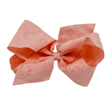 King Flower Embossed Bow - Lt. Coral Kids Hair Accessories Wee Ones